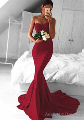 Elastic Satin Prom Dresses Trumpet/Mermaid Sweetheart Court Train With Pleated