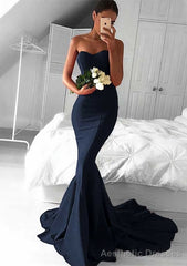 Elastic Satin Prom Dresses Trumpet/Mermaid Sweetheart Court Train With Pleated