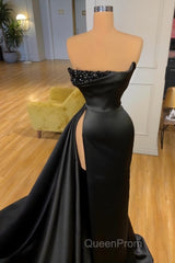 Elegant A-line Graduation Dresses Long Black Evening Prom Dresses With Split Online