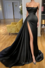 Elegant A-line Graduation Dresses Long Black Evening Prom Dresses With Split Online