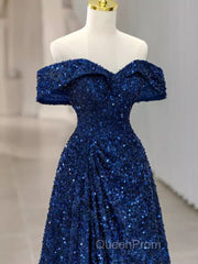Elegant A Line Off The Shoulder Royal Blue Evening Prom Dresses Formal Evening Dresses