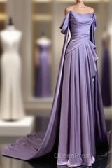 Elegant A Line Purple Satin Long Evening Prom Dresses Formal Party Gown