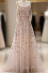 Elegant A Line Straps Sequin Long Evening Prom Dresses