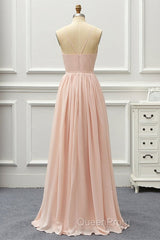 Elegant A Line V Neck Pink Long Evening Prom Dresses, Pink Formal Graduation Evening Dresses