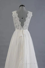 Elegant And Noble A-Shaped V-Neck Belt With Stickers For Beach And Floor Length Wedding Dresses