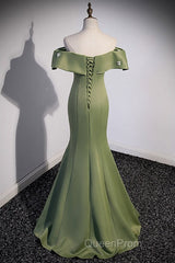 Elegant And Noble Clover Green Off The Shoulder Sleeveless Fishtail Evening Dresses With Clover Green Off The Back Strap And Ground Length Evening Prom Dresses