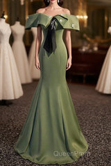 Elegant And Noble Clover Green Off The Shoulder Sleeveless Fishtail Evening Dresses With Clover Green Off The Back Strap And Ground Length Evening Prom Dresses