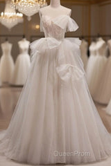 Elegant And Noble Ivory Sleeveless Off Shoulder Beaded Bow Evening Dresses Ivory Thin Shoulder Strap Off Back Strap Evening Prom Dresses