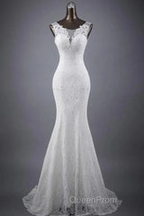 Elegant And Noble Lace Sleeveless Speaker/Mermaid And Floor Length Wedding Dresses