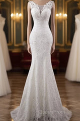 Elegant And Noble Lace Sleeveless Speaker/Mermaid And Floor Length Wedding Dresses