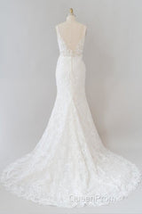 Elegant Appliques V-neck Sheath Wedding Dresses