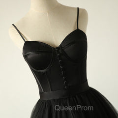 Elegant Black Straps Tulle Sweetheart Evening Prom Dresses, Black Party Dresses