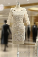 Elegant Champagne Mother Of The Bride Dresses Sheath Long Sleeves Lace