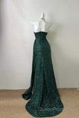 Elegant Dark Green Sweetheart Neck Mermaid Long Evening Prom Dresses Sequin Strapless Formal Evening Dresses