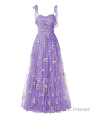 Elegant Embroidery Lavender Prom Dresses Sweetheart Spaghetti Straps A Line Party Dress Long Simple Formal Dress