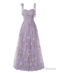 Elegant Embroidery Purple Violet Prom Dresses Sweetheart Spaghetti Straps A Line Party Dress Long Simple Formal Dress