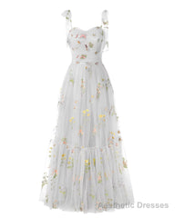 Elegant Embroidery White Prom Dresses Sweetheart Spaghetti Straps A Line Party Dress Long Simple Formal Dress