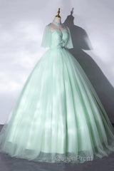 Elegant Green A-Line Princess Evening Prom Dresses, A-Line Lace Evening Party Dresses