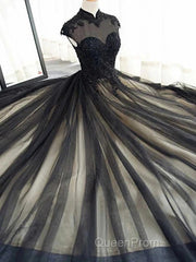 Elegant High Neck Evening Prom Dresses Black Formal Dresses A Line Floor Length Evening Dresses