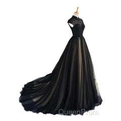 Elegant High Neck Evening Prom Dresses Black Formal Dresses A Line Floor Length Evening Dresses