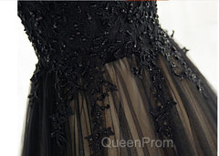 Elegant High Neck Swee Train Rhinestone Evening Prom Dresses, Black Evening Dresses