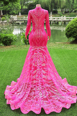 Elegant Hot Pink Mermaid Evening Prom Dresses Sequin Evening Party Dresses Pageant Dresses for Women