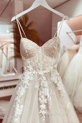 Elegant Italian Noodle Strap A-Line Lace Wedding Bridal Dresses