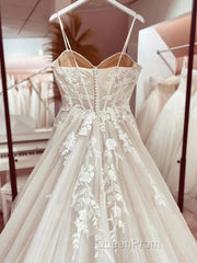Elegant Italian Noodle Strap A-Line Lace Wedding Bridal Dresses
