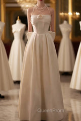 Elegant Ivory Satin Strapless Pleats Bow Wedding Dresses