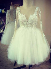 Elegant Lace Appliques Long Sleeves Bride Wedding Dresses Short