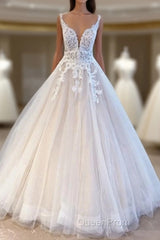 Elegant Long A-Line Appliques Lace Tulle Sweetheart Backless Wedding Dresses