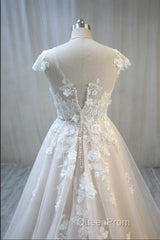 Elegant Long A-Line Bateau Backless Appliques Lace Tulle Wedding Dresses