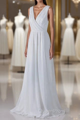 Elegant Long A-line Ruffle Lace Chiffon Wedding Dresses