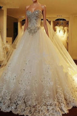 Elegant Long A Line Sweetheart Appliques Crystal Beading Wedding Dresses