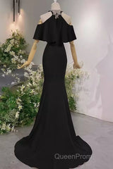 Elegant Mermaid Black Long Evening Prom Dresses Formal Evening Dresses