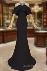 Elegant Mermaid Black Long Evening Prom Dresses Formal Evening Dresses
