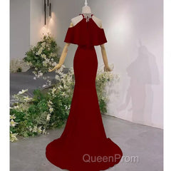 Elegant Mermaid Red Long Evening Prom Dresses Formal Evening Dresses