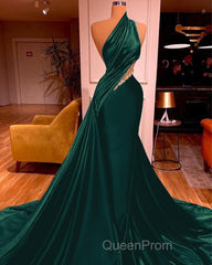 Elegant One Shoulder Mermaid Evening Prom Dresses Long Pleated with Beads