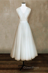 Elegant Pleated Tulle Midi Evening Prom Party Dresses