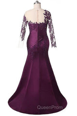 Elegant Plus Size Mermaid Long Sleeves Floor-Length Evening Prom Dresses With Lace Appliques