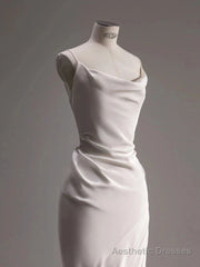 Elegant Spaghetti Straps Sheath Simple Silk Satin Wedding Dress Floor Length