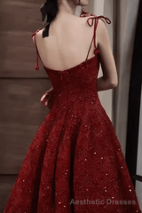 Elegant Spaghetti Straps Vintage Lace Red Dress Women Birthday Outfits