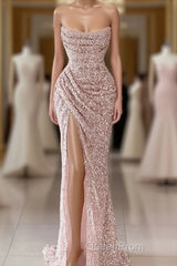 Elegant Strapless Mermaid Sequins Evening Prom Dresses Birthday Outfits