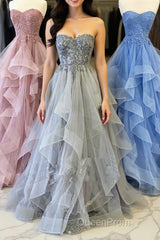 Elegant sweetheart tulle lace long Evening Prom Dresses tulle formal Dresses