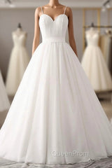 Elegant Thin Shoulder Straps Sweet Floor Mopping White Satin And Floor Length Wedding Dresses