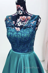 Elegant V Neck Green Lace Long Evening Prom Dresses, Green Lace Formal Graduation Evening Dresses