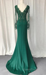 V-Neck Lace Top Mermaid Long Evening Prom Dresses
