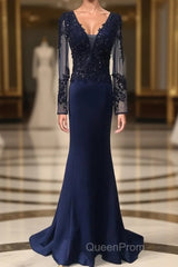 V-Neck Lace Top Mermaid Long Evening Prom Dresses