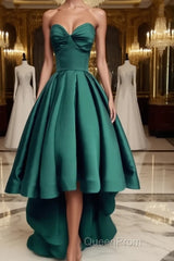 Emerald Green High Low Satin Evening Prom Dresses, Emerald Green High Low Formal Graduation Dresses