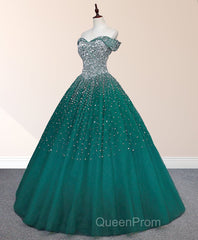 Emerald Green Sequin Evening Prom Dresses Beaded Quinceanera Dresses